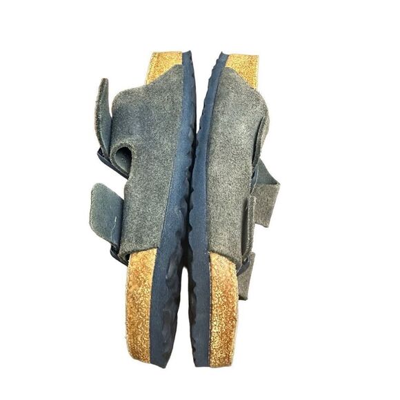 Birkenstock Germany Arizona Blue Suede Leather Slip On Slide Cork Sandal Size 38 - Picture 4 of 10